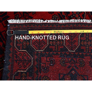 1'9"x4'9" Carmine Red, Afghan Khamyab With Tribal Medallions Design, Hand Knotted, Soft And Velvety Wool, Vegetable Dyes, Short And Narrow Runner, Oriental Rug FWR4536