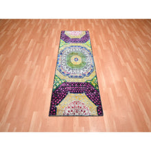 Load image into Gallery viewer, 2&#39;6&quot;x6&#39;5&quot; Macaroon Yellow, Colorful Mamluk Design, Sari Silk with Textured Wool, Hand Knotted, Runner, Oriental Rug FWR454206