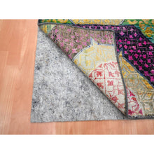 Load image into Gallery viewer, 2&#39;6&quot;x6&#39;5&quot; Macaroon Yellow, Colorful Mamluk Design, Sari Silk with Textured Wool, Hand Knotted, Runner, Oriental Rug FWR454206