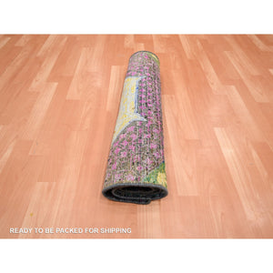 2'6"x6'5" Macaroon Yellow, Colorful Mamluk Design, Sari Silk with Textured Wool, Hand Knotted, Runner, Oriental Rug FWR454206