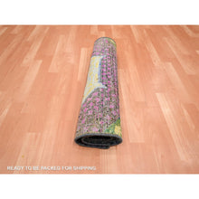 Load image into Gallery viewer, 2&#39;6&quot;x6&#39;5&quot; Macaroon Yellow, Colorful Mamluk Design, Sari Silk With Textured Wool, Hand Knotted, Runner, Oriental Rug FWR454206