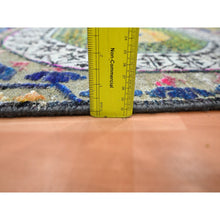 Load image into Gallery viewer, 2&#39;6&quot;x6&#39;5&quot; Macaroon Yellow, Colorful Mamluk Design, Sari Silk with Textured Wool, Hand Knotted, Runner, Oriental Rug FWR454206