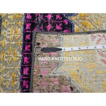 Load image into Gallery viewer, 2&#39;6&quot;x6&#39;5&quot; Macaroon Yellow, Colorful Mamluk Design, Sari Silk with Textured Wool, Hand Knotted, Runner, Oriental Rug FWR454206