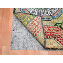 Load image into Gallery viewer, 3&#39;2&quot;x5&#39;2&quot; Parmesan Yellow, Colorful Mamluk Design, Hand Knotted, Sari Silk with Textured Wool, Oriental Rug FWR454212