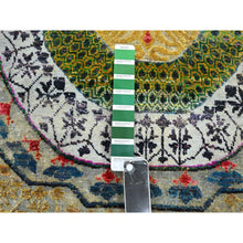 Load image into Gallery viewer, 3&#39;2&quot;x5&#39;2&quot; Parmesan Yellow, Colorful Mamluk Design, Hand Knotted, Sari Silk with Textured Wool, Oriental Rug FWR454212