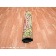 Load image into Gallery viewer, 3&#39;2&quot;x5&#39;2&quot; Parmesan Yellow, Colorful Mamluk Design, Hand Knotted, Sari Silk with Textured Wool, Oriental Rug FWR454212