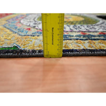 Load image into Gallery viewer, 3&#39;2&quot;x5&#39;2&quot; Parmesan Yellow, Colorful Mamluk Design, Hand Knotted, Sari Silk With Textured Wool, Oriental Rug FWR454212