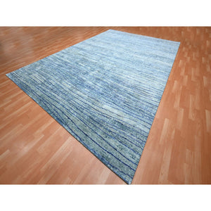 10'x14'2" Aqua Blue with a Mix of Teal, Wave Design, 100% Silk, Hand Knotted, Soft Pile, Oriental Rug FWR454218