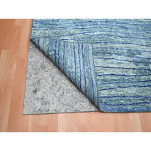 Load image into Gallery viewer, 10&#39;x14&#39;2&quot; Aqua Blue with a Mix of Teal, Wave Design, 100% Silk, Hand Knotted, Soft Pile, Oriental Rug FWR454218