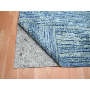 10'x14'2" Aqua Blue with a Mix of Teal, Wave Design, 100% Silk, Hand Knotted, Soft Pile, Oriental Rug FWR454218