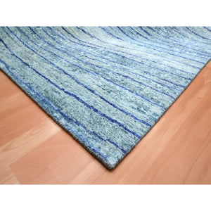 10'x14'2" Aqua Blue with a Mix of Teal, Wave Design, 100% Silk, Hand Knotted, Soft Pile, Oriental Rug FWR454218