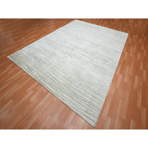 9'x12' Swan White, Modern, Wavy Design, Pure Silk, Hand Knotted, Lush and Plush, Oriental Rug FWR454230