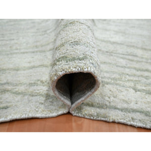 9'x12' Swan White, Modern, Wavy Design, Pure Silk, Hand Knotted, Lush and Plush, Oriental Rug FWR454230