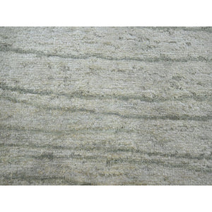 9'x12' Swan White, Modern, Wavy Design, Pure Silk, Hand Knotted, Lush and Plush, Oriental Rug FWR454230