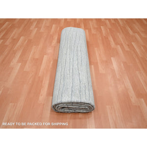 9'x12' Swan White, Modern, Wavy Design, Pure Silk, Hand Knotted, Lush and Plush, Oriental Rug FWR454230