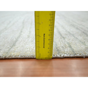 9'x12' Swan White, Modern, Wavy Design, Pure Silk, Hand Knotted, Lush and Plush, Oriental Rug FWR454230
