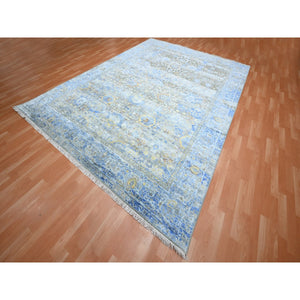 9'1"x12' Taupe Brown, Colorful Oushak With All Over Design, Oxidized Wool And Pure Silk, Hand Knotted, Oriental Rug FWR454242