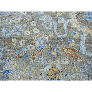 9'1"x12' Taupe Brown, Colorful Oushak With All Over Design, Oxidized Wool And Pure Silk, Hand Knotted, Oriental Rug FWR454242