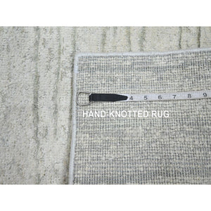 2'x3' Pearl White, Modern, Wavy Design, Hand Knotted, Pure Silk, Lush and Plush, Sample, Mat, Oriental Rug FWR454248