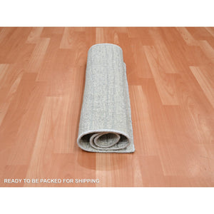 2'x3' Pearl White, Modern, Wavy Design, Hand Knotted, Pure Silk, Lush and Plush, Sample, Mat, Oriental Rug FWR454248