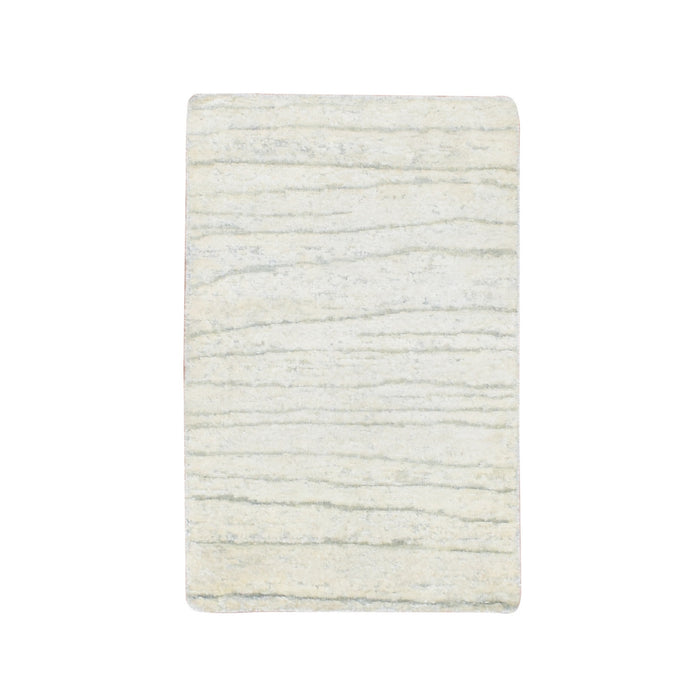 2'x3' Chiffon White, Modern, Wave Design, Pure Silk, Hand Knotted, Lush and Plush, Sample, Mat, Oriental Rug FWR454254
