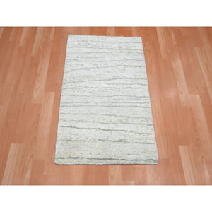 2'x3' Chiffon White, Modern, Wave Design, Pure Silk, Hand Knotted, Lush and Plush, Sample, Mat, Oriental Rug FWR454254