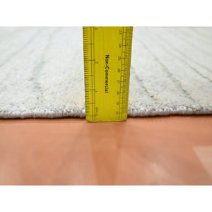 2'x3' Chiffon White, Modern, Wave Design, Pure Silk, Hand Knotted, Lush and Plush, Sample, Mat, Oriental Rug FWR454254