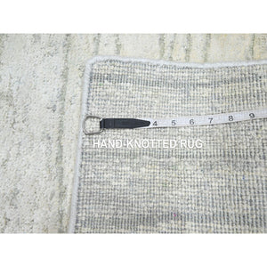 2'x3' Chiffon White, Modern, Wave Design, Pure Silk, Hand Knotted, Lush and Plush, Sample, Mat, Oriental Rug FWR454254