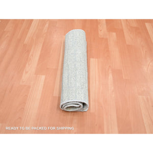 2'x3' Chiffon White, Modern, Wave Design, Pure Silk, Hand Knotted, Lush and Plush, Sample, Mat, Oriental Rug FWR454254