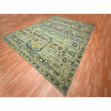 Load image into Gallery viewer, 12&#39;x15&#39;1&quot; Sage Green, Broken and Erased Persian Inspired with Birds Design, Distinct Abrash, Shaved Low, Hand Knotted, Pure Wool, XL, Oversized, Oriental Rug FWR454272