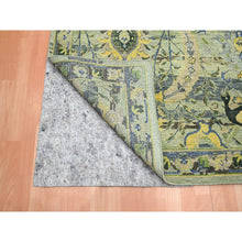 Load image into Gallery viewer, 12&#39;x15&#39;1&quot; Sage Green, Broken and Erased Persian Inspired with Birds Design, Distinct Abrash, Shaved Low, Hand Knotted, Pure Wool, XL, Oversized, Oriental Rug FWR454272