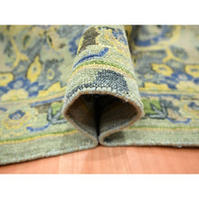 Load image into Gallery viewer, 12&#39;x15&#39;1&quot; Sage Green, Broken and Erased Persian Inspired with Birds Design, Distinct Abrash, Shaved Low, Hand Knotted, Pure Wool, XL, Oversized, Oriental Rug FWR454272