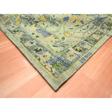 Load image into Gallery viewer, 12&#39;x15&#39;1&quot; Sage Green, Broken and Erased Persian Inspired with Birds Design, Distinct Abrash, Shaved Low, Hand Knotted, Pure Wool, XL, Oversized, Oriental Rug FWR454272