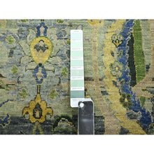 Load image into Gallery viewer, 12&#39;x15&#39;1&quot; Sage Green, Broken and Erased Persian Inspired with Birds Design, Distinct Abrash, Shaved Low, Hand Knotted, Pure Wool, XL, Oversized, Oriental Rug FWR454272