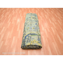 Load image into Gallery viewer, 12&#39;x15&#39;1&quot; Sage Green, Broken and Erased Persian Inspired with Birds Design, Distinct Abrash, Shaved Low, Hand Knotted, Pure Wool, XL, Oversized, Oriental Rug FWR454272