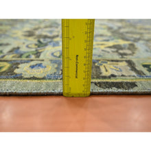 Load image into Gallery viewer, 12&#39;x15&#39;1&quot; Sage Green, Broken and Erased Persian Inspired with Birds Design, Distinct Abrash, Shaved Low, Hand Knotted, Pure Wool, XL, Oversized, Oriental Rug FWR454272