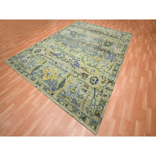 Load image into Gallery viewer, 9&#39;x12&#39;3&quot; Swamp Green, Broken and Erased Persian Inspired with Birds Design, Distinct Abrash, Shaved Low, Hand Knotted, 100% Wool, Oriental Rug FWR454278