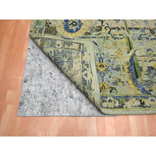 Load image into Gallery viewer, 9&#39;x12&#39;3&quot; Swamp Green, Broken and Erased Persian Inspired with Birds Design, Distinct Abrash, Shaved Low, Hand Knotted, 100% Wool, Oriental Rug FWR454278