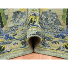 Load image into Gallery viewer, 9&#39;x12&#39;3&quot; Swamp Green, Broken and Erased Persian Inspired with Birds Design, Distinct Abrash, Shaved Low, Hand Knotted, 100% Wool, Oriental Rug FWR454278