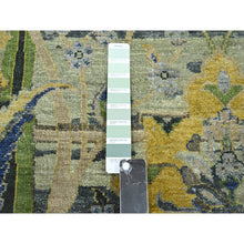 Load image into Gallery viewer, 9&#39;x12&#39;3&quot; Swamp Green, Broken and Erased Persian Inspired with Birds Design, Distinct Abrash, Shaved Low, Hand Knotted, 100% Wool, Oriental Rug FWR454278