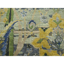 Load image into Gallery viewer, 9&#39;x12&#39;3&quot; Swamp Green, Broken and Erased Persian Inspired with Birds Design, Distinct Abrash, Shaved Low, Hand Knotted, 100% Wool, Oriental Rug FWR454278