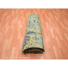 Load image into Gallery viewer, 9&#39;x12&#39;3&quot; Swamp Green, Broken and Erased Persian Inspired with Birds Design, Distinct Abrash, Shaved Low, Hand Knotted, 100% Wool, Oriental Rug FWR454278
