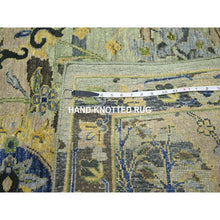 Load image into Gallery viewer, 9&#39;x12&#39;3&quot; Swamp Green, Broken and Erased Persian Inspired with Birds Design, Distinct Abrash, Shaved Low, Hand Knotted, 100% Wool, Oriental Rug FWR454278