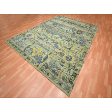 Load image into Gallery viewer, 9&#39;x12&#39;1&quot; Laurel Green, Broken and Erased Persian Inspired with Birds Design, Distinct Abrash, Shaved Low, Hand Knotted, Pure Wool, Oriental Rug FWR454284