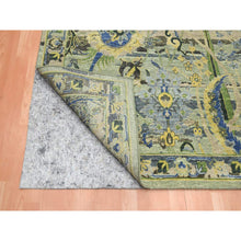 Load image into Gallery viewer, 9&#39;x12&#39;1&quot; Laurel Green, Broken and Erased Persian Inspired with Birds Design, Distinct Abrash, Shaved Low, Hand Knotted, Pure Wool, Oriental Rug FWR454284