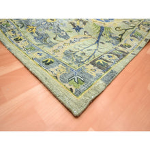 Load image into Gallery viewer, 9&#39;x12&#39;1&quot; Laurel Green, Broken and Erased Persian Inspired with Birds Design, Distinct Abrash, Shaved Low, Hand Knotted, Pure Wool, Oriental Rug FWR454284