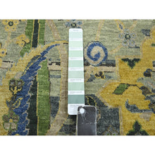 Load image into Gallery viewer, 9&#39;x12&#39;1&quot; Laurel Green, Broken and Erased Persian Inspired with Birds Design, Distinct Abrash, Shaved Low, Hand Knotted, Pure Wool, Oriental Rug FWR454284