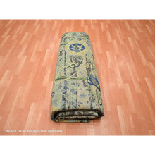 Load image into Gallery viewer, 9&#39;x12&#39;1&quot; Laurel Green, Broken and Erased Persian Inspired with Birds Design, Distinct Abrash, Shaved Low, Hand Knotted, Pure Wool, Oriental Rug FWR454284