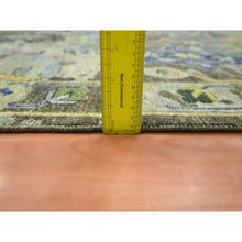 Load image into Gallery viewer, 9&#39;x12&#39;1&quot; Laurel Green, Broken and Erased Persian Inspired with Birds Design, Distinct Abrash, Shaved Low, Hand Knotted, Pure Wool, Oriental Rug FWR454284