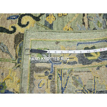 Load image into Gallery viewer, 9&#39;x12&#39;1&quot; Laurel Green, Broken and Erased Persian Inspired with Birds Design, Distinct Abrash, Shaved Low, Hand Knotted, Pure Wool, Oriental Rug FWR454284